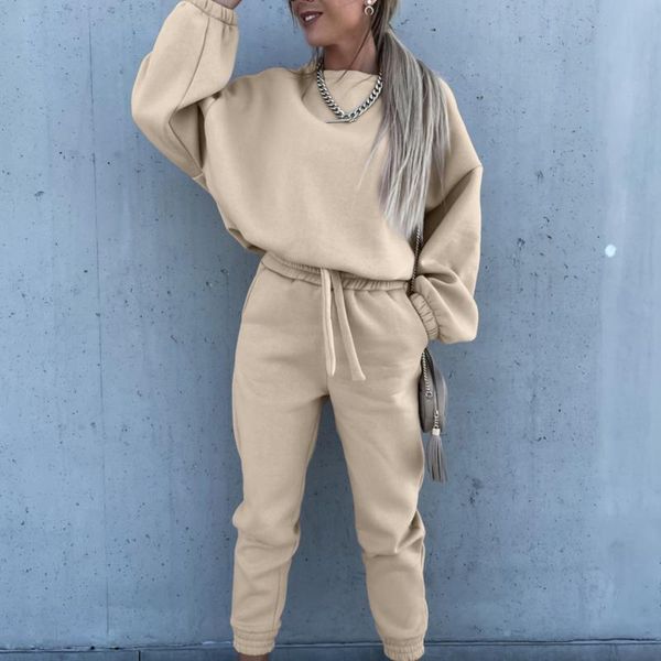 

women's two piece pants 45# tracksuits warm hoodie and set oversized sportwear tracksuit autumn winter suits on fleece for women, White