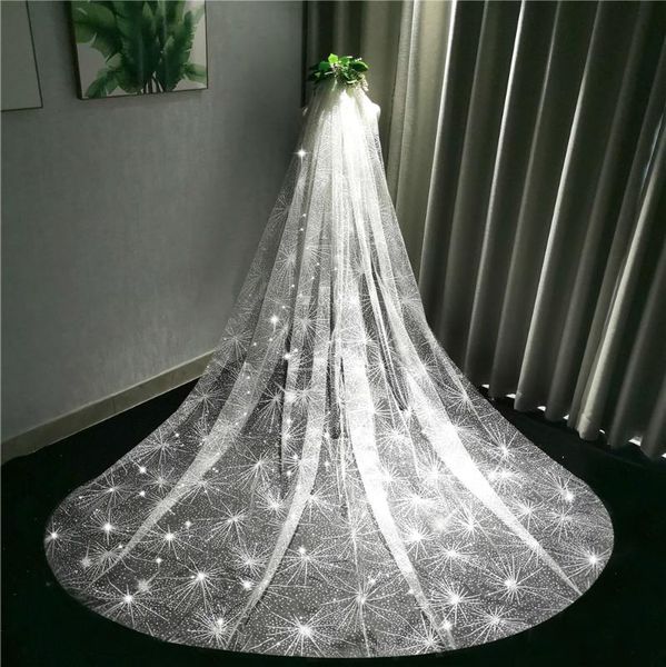 

bridal veils blingbling wedding with comb white champagne sparkly long cathedral length fireworks 300cm, Black