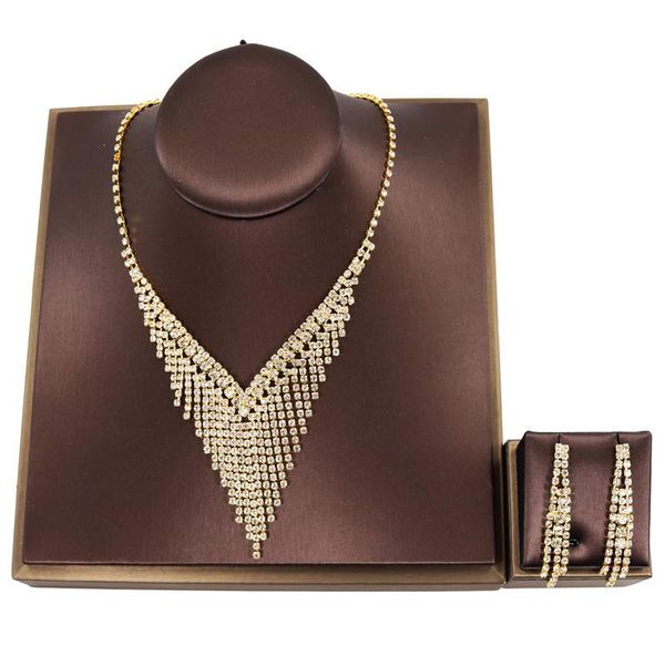 

earrings & necklace rhinestone long tassel earring set fashion bride wedding romantic jewelry, Silver