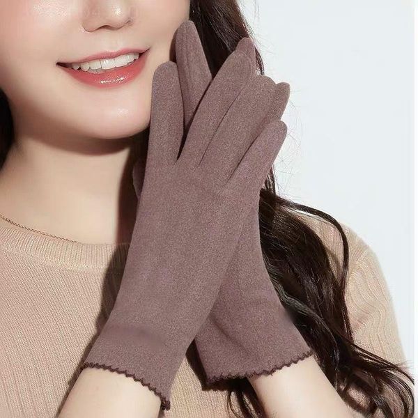 

sports gloves winter women's outdoor cycling cashmere warm cute thin plus velvet touch screen driving mittens, Black