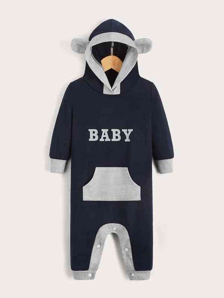 

baby letter graphic 3d ear design hooded jumpsuit she, Blue