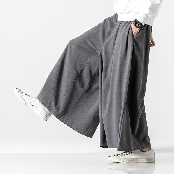 

men's pants mrgoldenbowl store autumn causal baggy 2021 chinese style draped cotton mens loose traditional wide leg male, Black