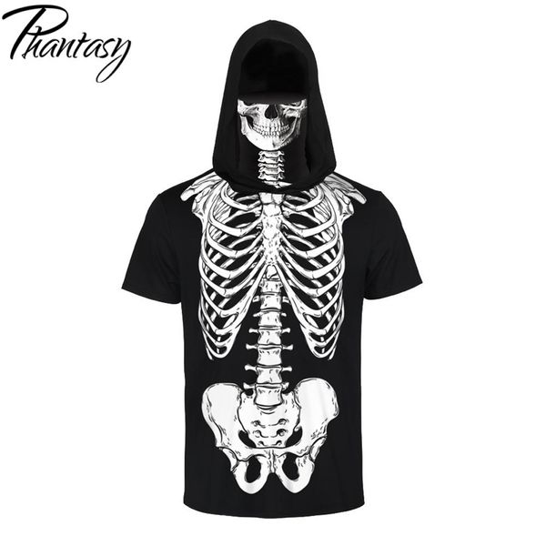 Phantasy masculino esqueleto caveira boca máscara t-shirt engraçado máscara impresso t-shirts homens de halloween roupa de manga curta m-xxl 210409