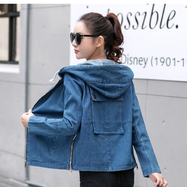 

women's jackets 2021 women patchwork zipper hooded denim long sleeve fashion pocket female slim plus size jeans outerwear for woman, Black;brown