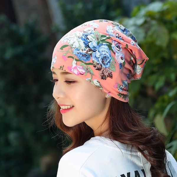 

beanie/skull caps 2021 casual hats for women plaid lady flower printed pile cap female beanies, Blue;gray