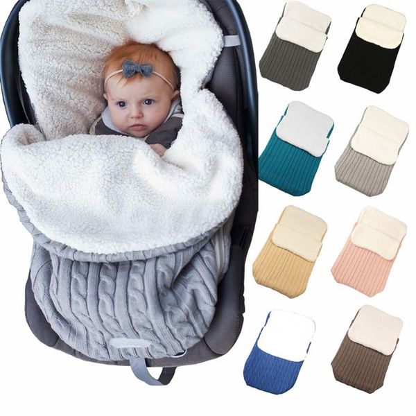Decken Swaddling Baby Kinderwagen Umschlag Schlafsack Dicke Wollstricke und Samt Outdoor warm