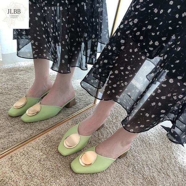 

elegant mules women summer slippers low heel ladies office pumps slip-on metal decoration casual shoes, Black