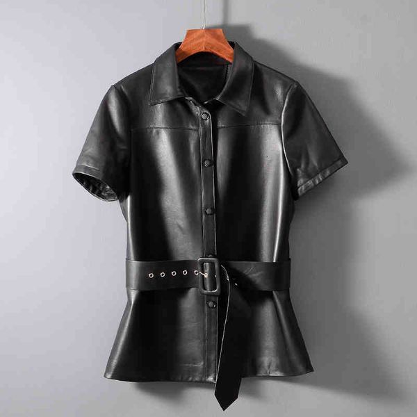 

women's jackets 2021 autumn arrival of women sleeves short sheep leather belt c235, Black;brown