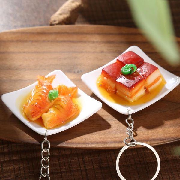 

keychains simulation toy dishes pvc food model fake keychain ring pendant, Silver