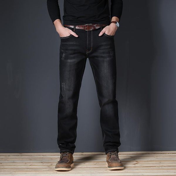 

spring and summer fat extra large jeans men's high waist stretch plus size straight leg man long pants, Black