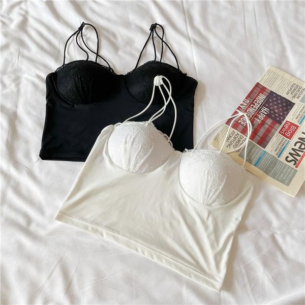 

camisoles & tanks chrleisure ice silk camisole women's underwear lace push up tank female soft fit ladies bralette, Black;white