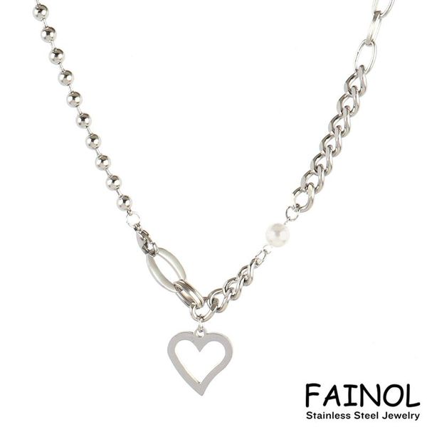 

chains punk stainless steel necklace for women necklaces thick chain pendant heart charm jewelry gift, Silver