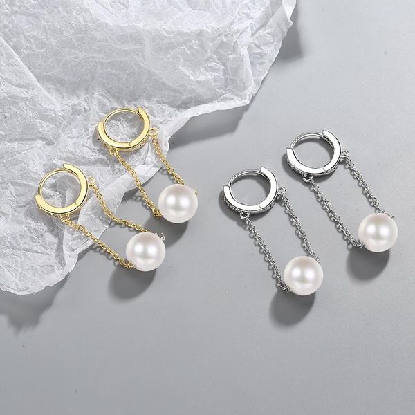 

hoop & huggie elegant pearl earring fashion 925 sterling silver long chain tassel earrings for women 14k gold jewelry gift, Golden;silver