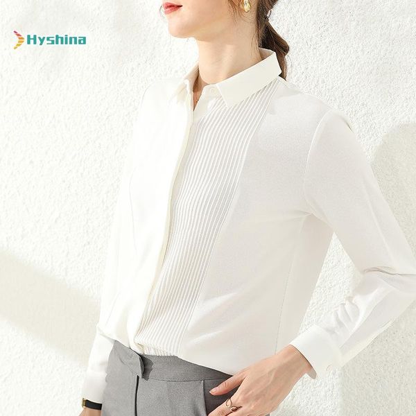 

romantic pleated chiffon shirt autumn elegant women's blouses & shirts, White