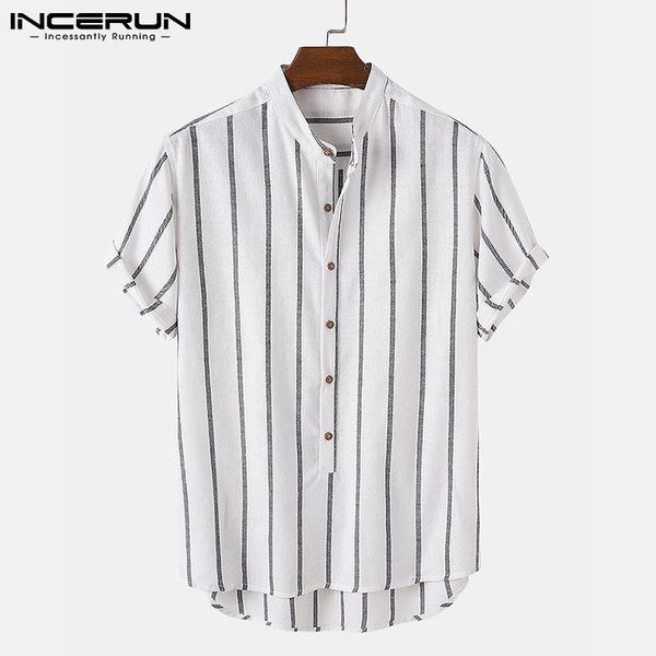 

men's casual shirts men shirt striped stand collar short sleeve button summer camisa masculina harajuku 2021 streetwear clothing inceru, White;black