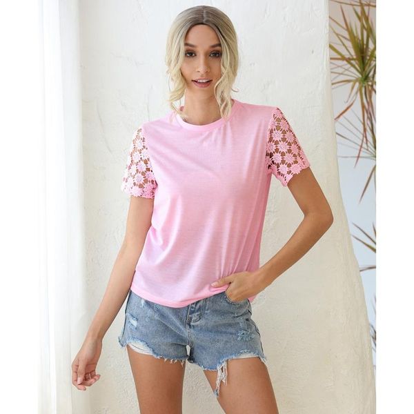 

women's t-shirt casual short sleeve lace t shirts slim blouse, White