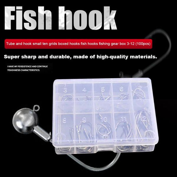 

fishing hooks 100pcs mixed sizes set metal single circle bait holder barbed fishhook jig hole tackle accessories