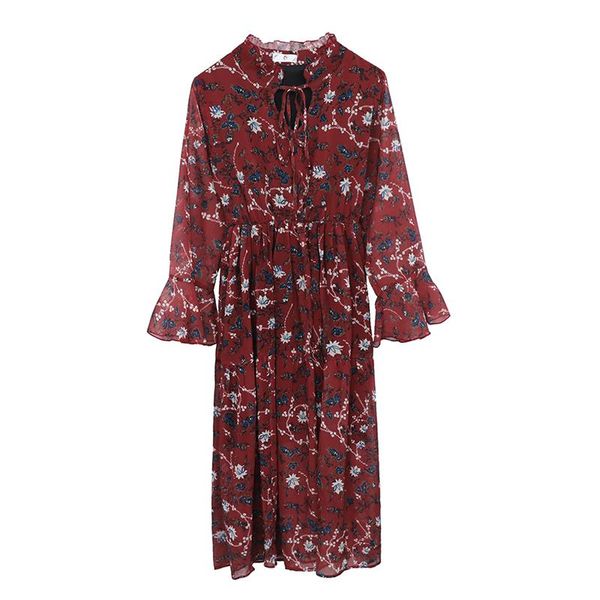 

casual dresses autumn fashion printed chiffon dress plusize women, Black;gray