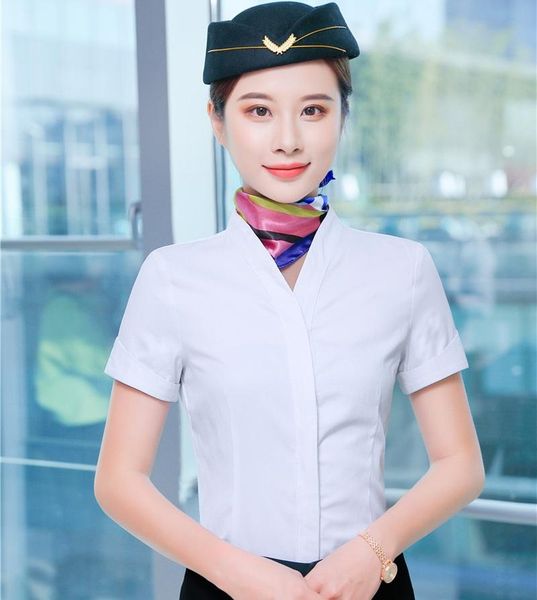 

women's blouses & shirts summer formal women office ladies 2 piece pant and sets short sleeve work wear white v-neck