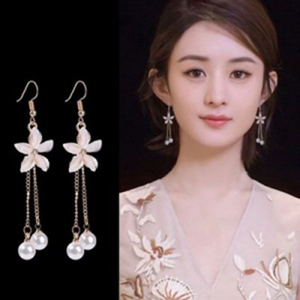 

new chain pearl crystal earrings ear accessories flower earrings, Golden