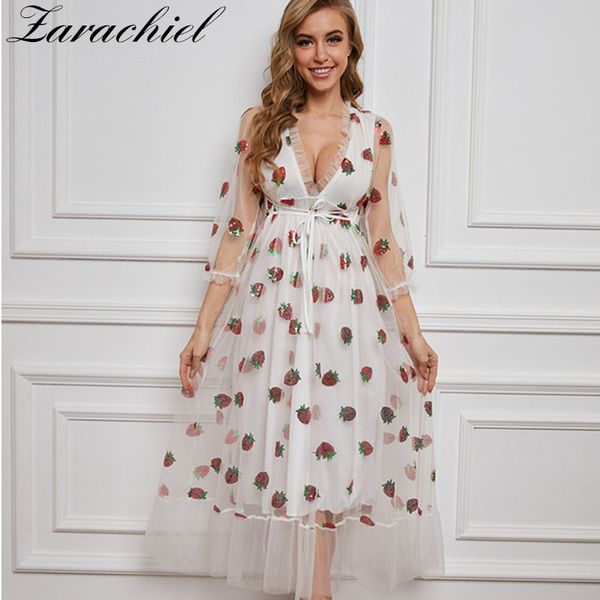 

dresses v-neck belt strawberry summer boho beach women elegant sequined embroidery three quarter sleeve party maxi, Black;gray