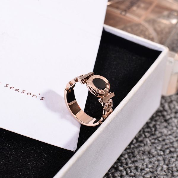 

temperament black round female personality trendy food ring plated with rose gold, Silver
