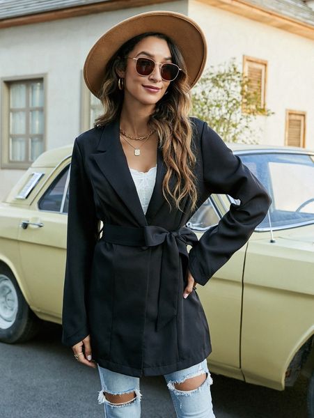 

single button belted blazer k5z7#, White;black