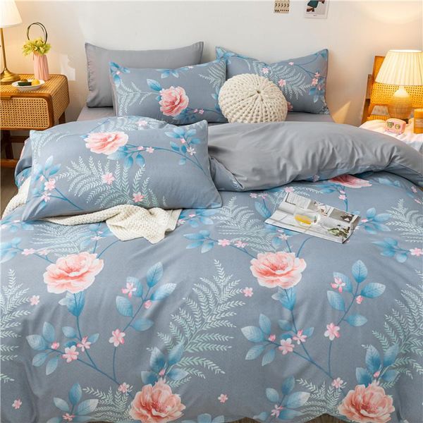 

home solid color flower-printed bed sheet, cover, pillowcase 4 sets bedding