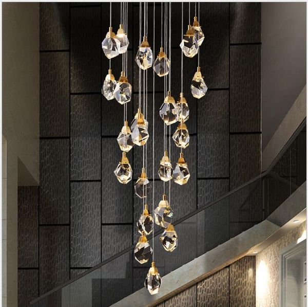 

pendant lamps luxury crystal stairs long chandelier villa duplex building large simple rotating staircase lamp