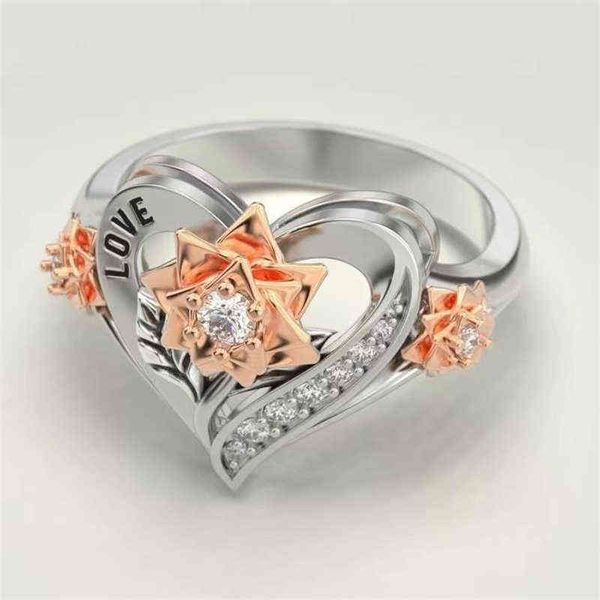 

two color love flower ring fashion simple piece g1125, Slivery;golden