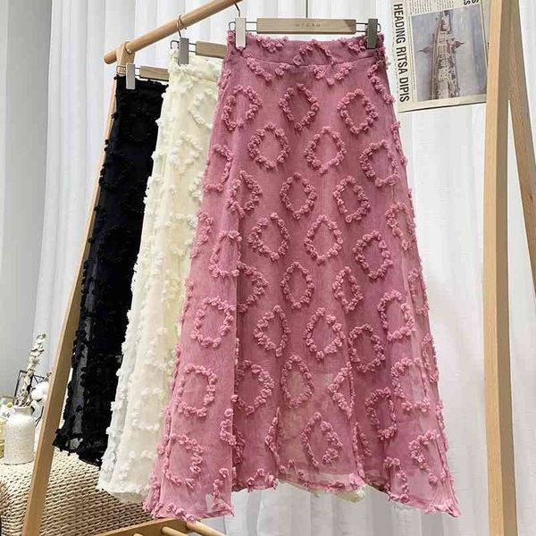 

women's pants & capris vintage cotton linen flower fluffy skirt summer elastic waist mid-length flocked mesh women long s for wu1j, Black;white
