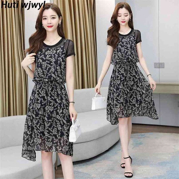 

elegant chiffon beach boho sundress vintage print women 3xl plus size vacation runway dresses summer bodycon party vestidos 210528, Black;gray