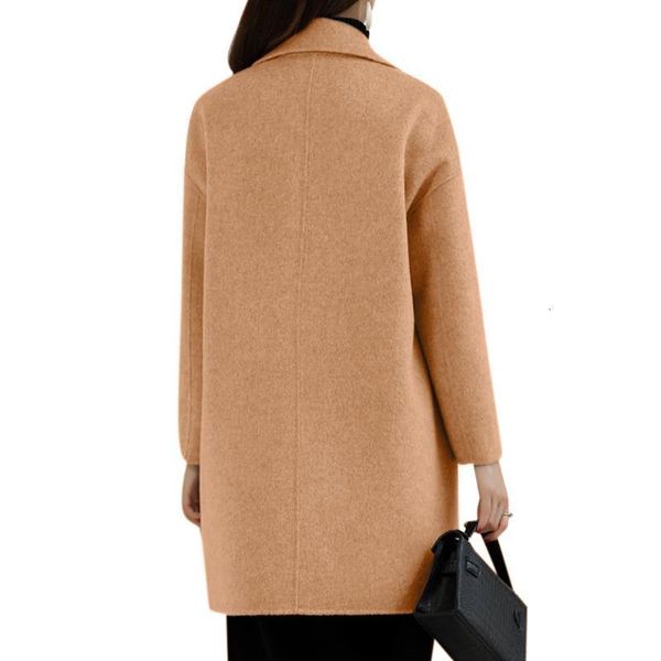

women's wool & blends winter elegant office women coats full sleeve mid-length outwear korean style lepal double breasted feminine yppd, Black