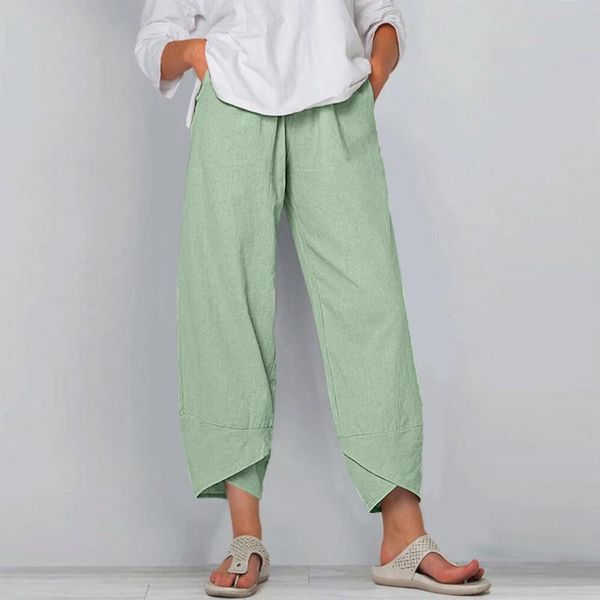 

women's pants & capris intage harem women solid casual elastic high waist cotton linen wide leg loose straight summer long pantalones, Black;white