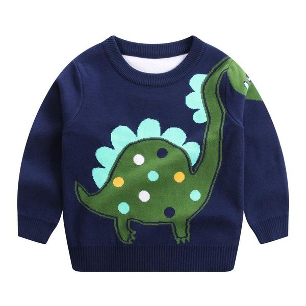 

pullover kids sweater boy long sleeve round collar warm knit girl 2021 winter children's clothes dinosaurs coat cartoon, Blue