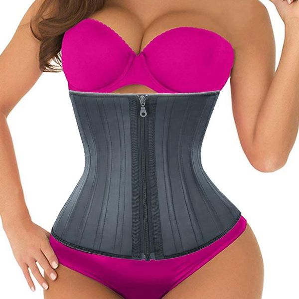 

waist trainer shapewear latex corsets belly slim belt body shaper cincher modeling strap 25 steel boned slimming underwear women's shap, Black;white