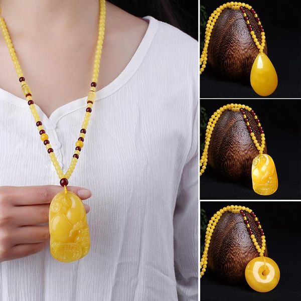 

pendant necklaces vintage water drop flower necklace chicken oil yellow imitation honey wax sweater chain for women jewelry, Silver