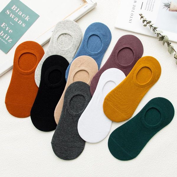 

men's socks 5 pairs men boat summer thin solid color low cut shallow mouth male invisible silicone non-slip cotton, Black