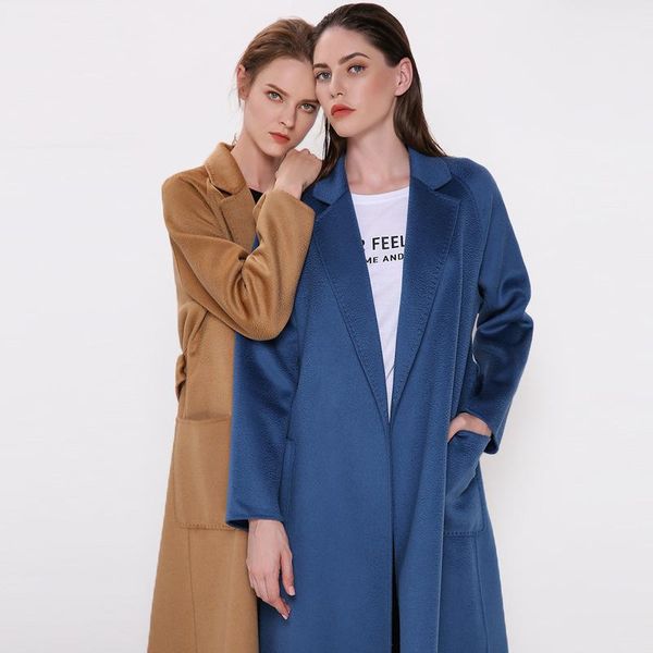 

women's wool & blends coat women winter 2021 autumn korean water wave double-sided cashmere long, Black