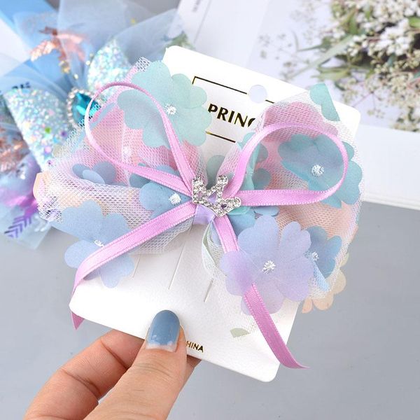 

hair accessories fashion cute flower bow clips for girls kids sweet hairpins barrettes headband set, Slivery;white
