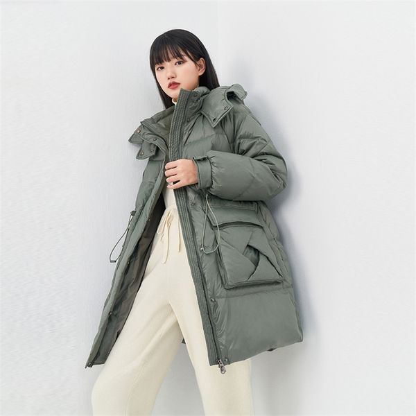 

inman winter double buckle cuff adjustable drawstring belt high stand collar hooded women's down jacket 210923, Black