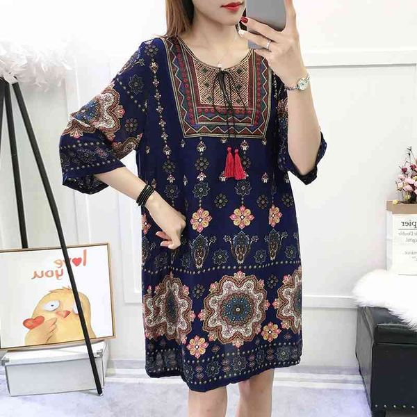 

women dress summer female loose printed baroque vintage indie folk causal boho beach mini es vestido 210514, Black;gray