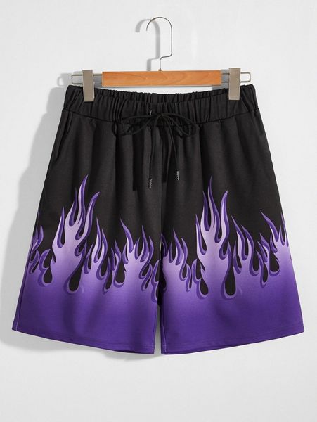 

men fire print drawstring shorts j1ul#, Black