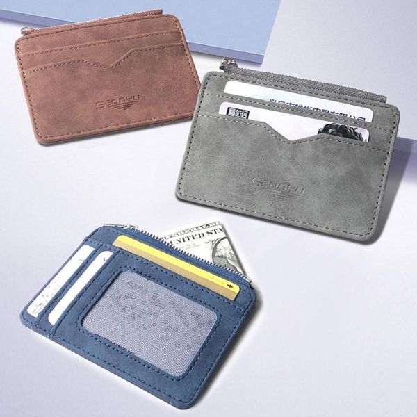 

card holders 1pc leather id holder bank frosted box multi slot slim case wallet women men business cover, Brown;gray