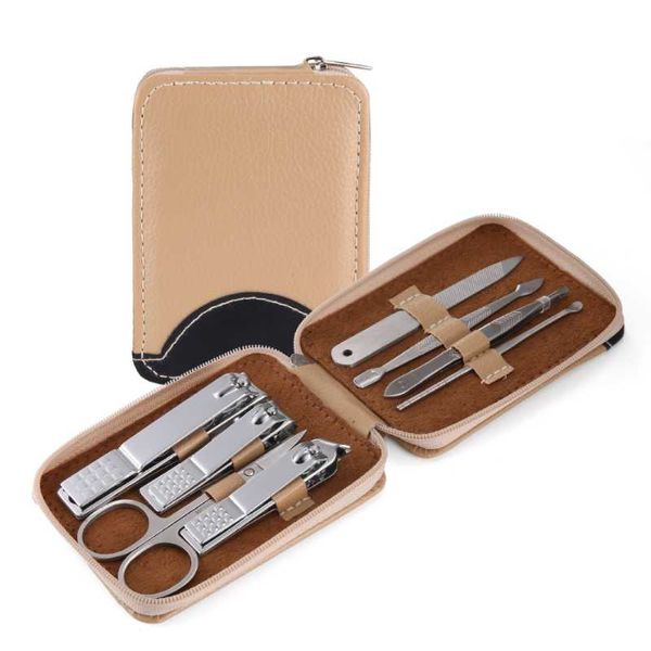 

nail art kits 8pcs sets stainless steel manicure pedicure knife eyebrow scissors personal cleaning care tools portable pu leather case