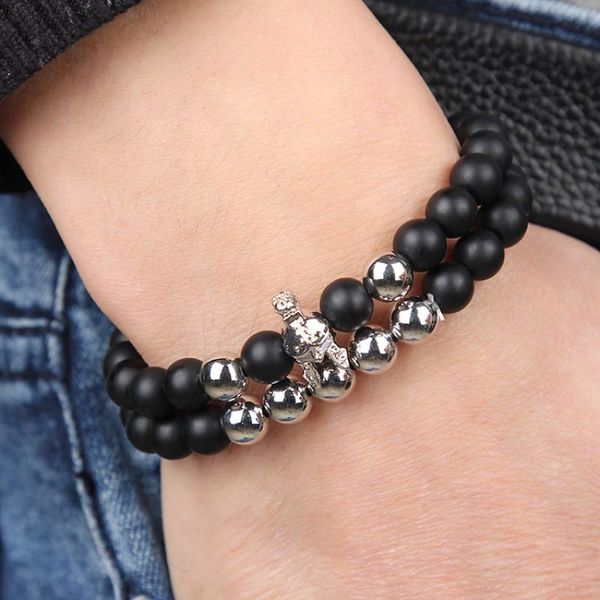 

beaded, strands 8mm natural stone beads beaded bracelet men's gorgeous semi-precious black onyx lava healing for women men jewe