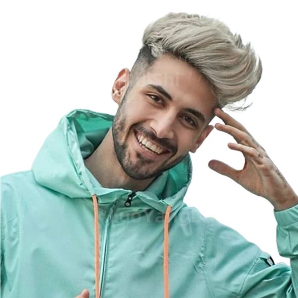 

wigs short men's breathable synthetic natural fit platinum cover hair back, Black