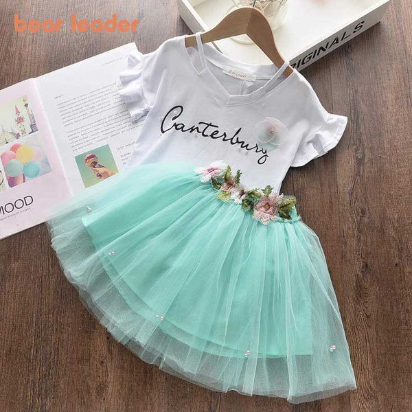 

bear leader kids clothing sets new summer girls flowers outfits fashion floral clothes casual sweet party suits clothing 3 7y y0909, White