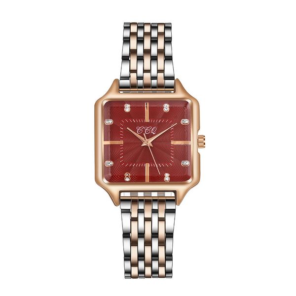 

luxury women watches silver steel band simple diamond crystal design watch women's fashion square wristwatch, Slivery;brown