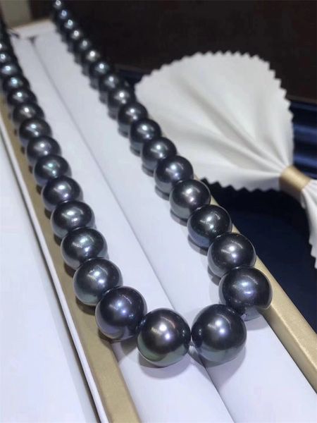 

fashion women's genuine 8-9mm tahitian black natural pearl necklace 18" 255 w2, Silver